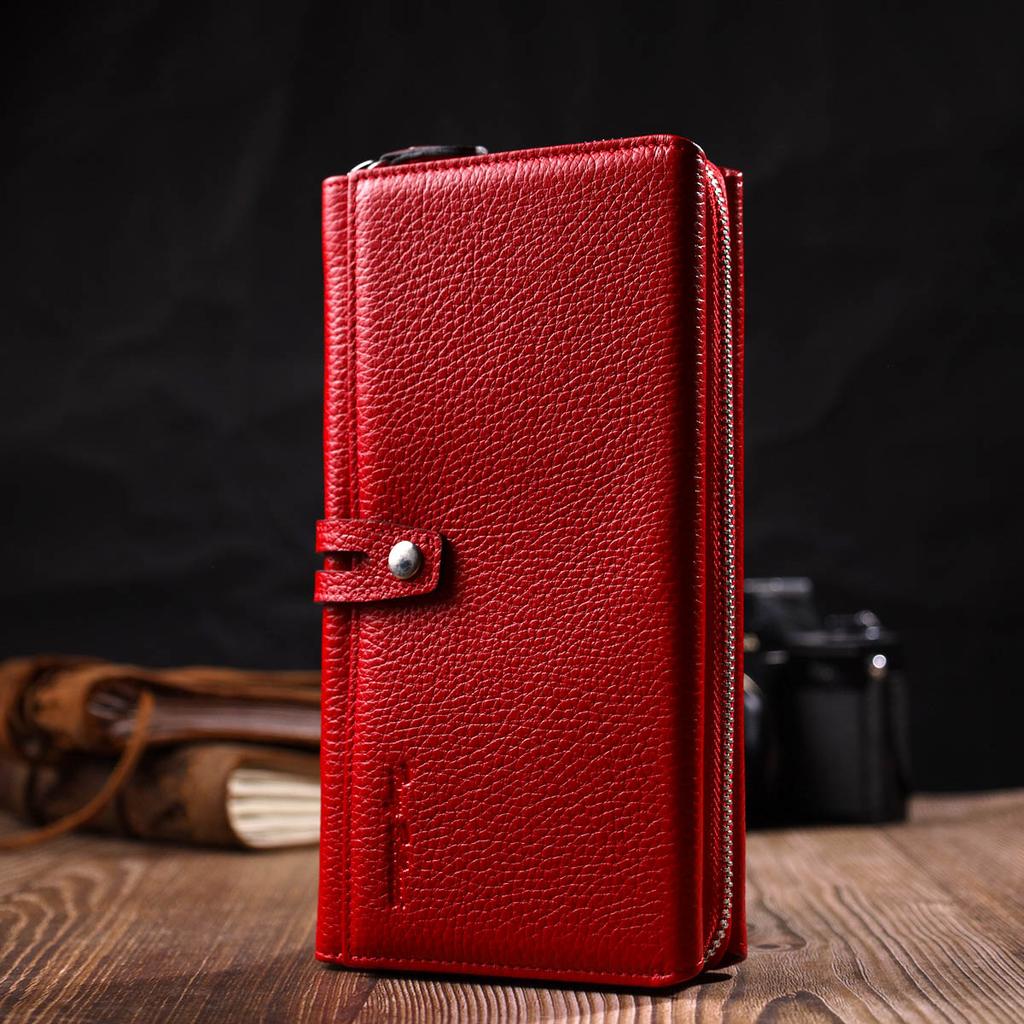 Яркий женский клатч с двумя блоками для кредитных карт из натуральной кожи Tony Bellucci Wallet 21985 Красный