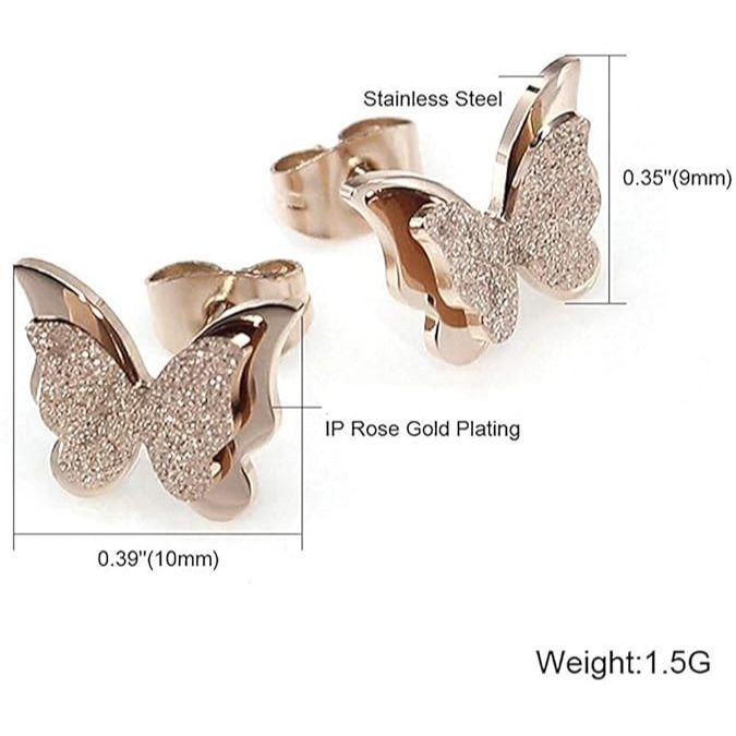 Jewellery Stylish 18k Rose Gold Plated Butterfly Necklace Jewellery for Women and Girls (Pendant and Earrings)