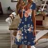 Summer Fashion Women's V Neck Short Sleeve Blue Peony Printed Dress Sex Dress