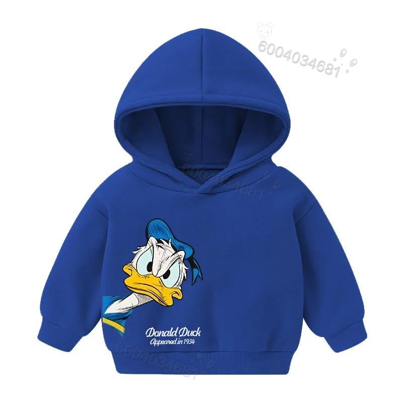 Stylish Kids Hoodie Pullover, Timeless Cartoon Duck Figure With Vintage Text Art Graphic Sweatshirt, Autumn Winter Casual Long Sleeve Top for Children