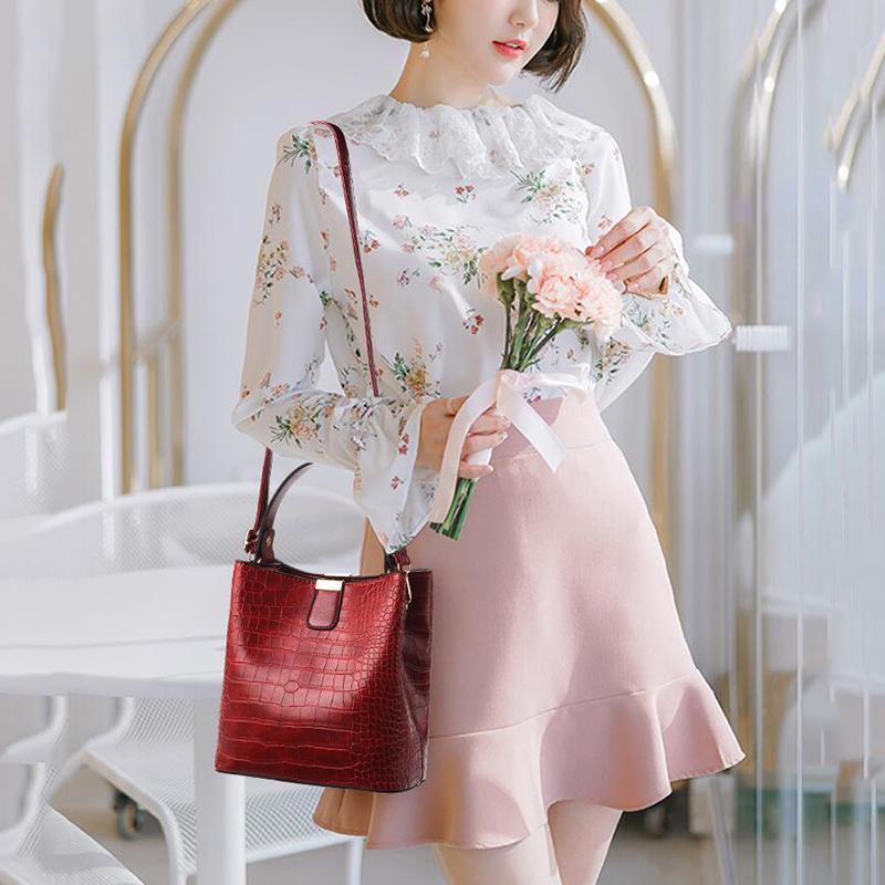 Женская сумка-ведро с крокодиловым узором, сумка через плечо, женская сумка из искусственной кожи