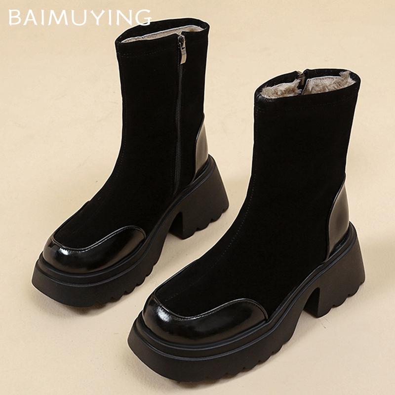 Женские ботильоны на платформе, высокие каблуки, кожаные туфли, женская мода 2025 года, зимние дизайнерские брендовые удобные теплые панк-байкерские ботинки Femme