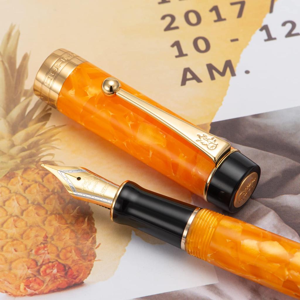Jinhao 100 Classic Fountain Orange Marble Medium with Converter and Pen Case Set (Jinhao) Pen, Celluloid, Nib,