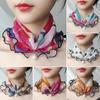 2Pcs Women Faux Silk Scarf Printing Faux Pearl Decor Lace Trim Lightweight Scarf Hand Strap Accessory