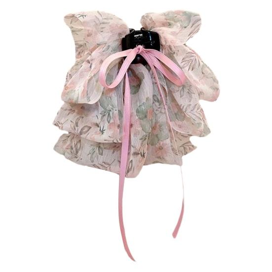 Yousheng Элегантная заколка для волос с милым цветочным принтом, большой декор с бантом, коготь для волос, хвостик для девочек, лента с крабами, нескользящие аксессуары для волос