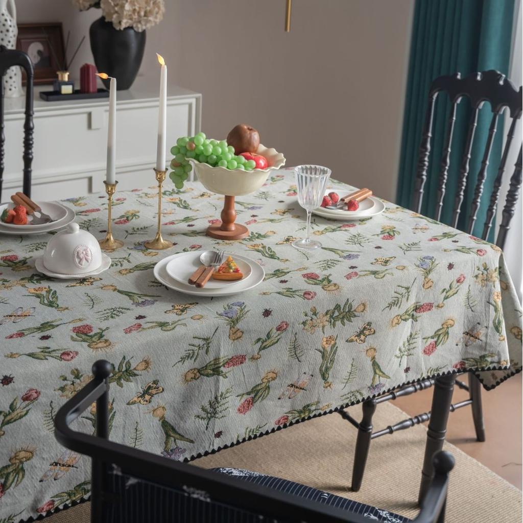 Tablecloth French Retro Embroidery Contrasting Color Dining Table Cloth Jacquard Rectangular Tablecloth Atmosphere