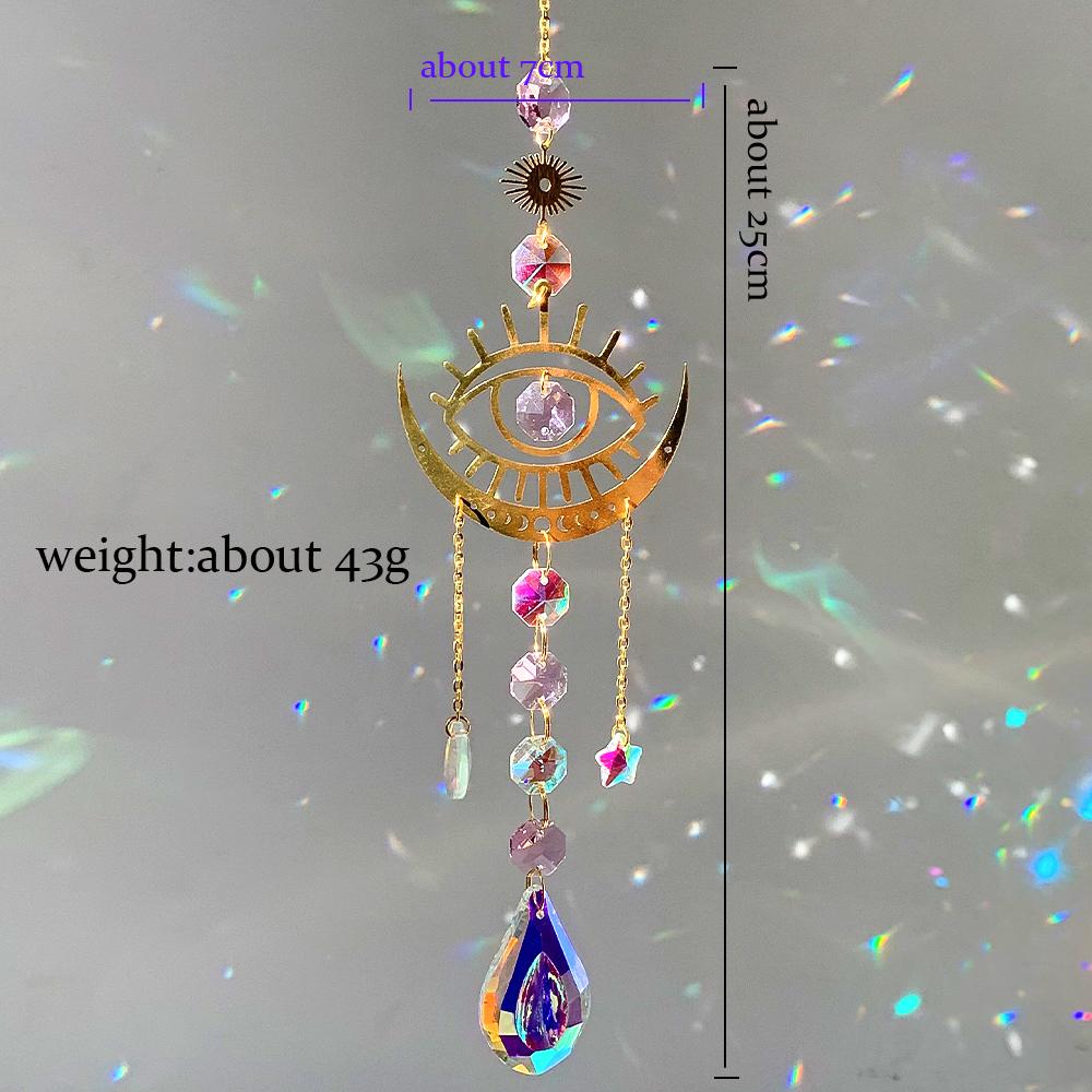 Evil Eye Crystal Suncatcher, Golden Eye Hanging Prism Ornament for Window Home Decor