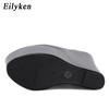 Модные Eilyken Новые Весенние Супер Платформа Танкетка Высокий Каблук Женские Шлепанцы Сандалии для Ночного Клуба Мюли Вечерние Туфли