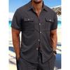Summer Men's Waffle Short Sleeved Casual Solid Color Shirt