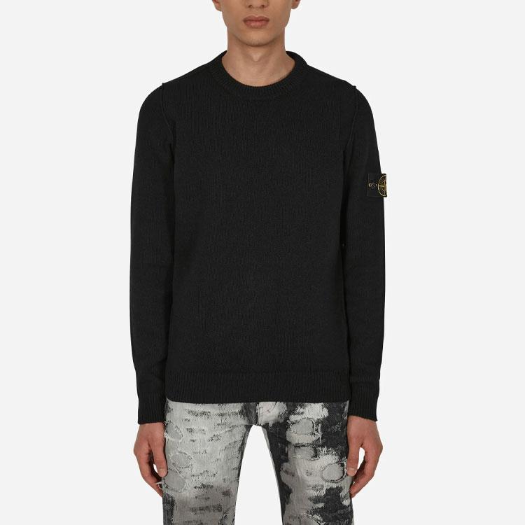 STONE ISLAND FW22 Однотонный свитер из овечьей шерсти с круглым вырезом Мужской свитер Черный 7715508A3-V0029