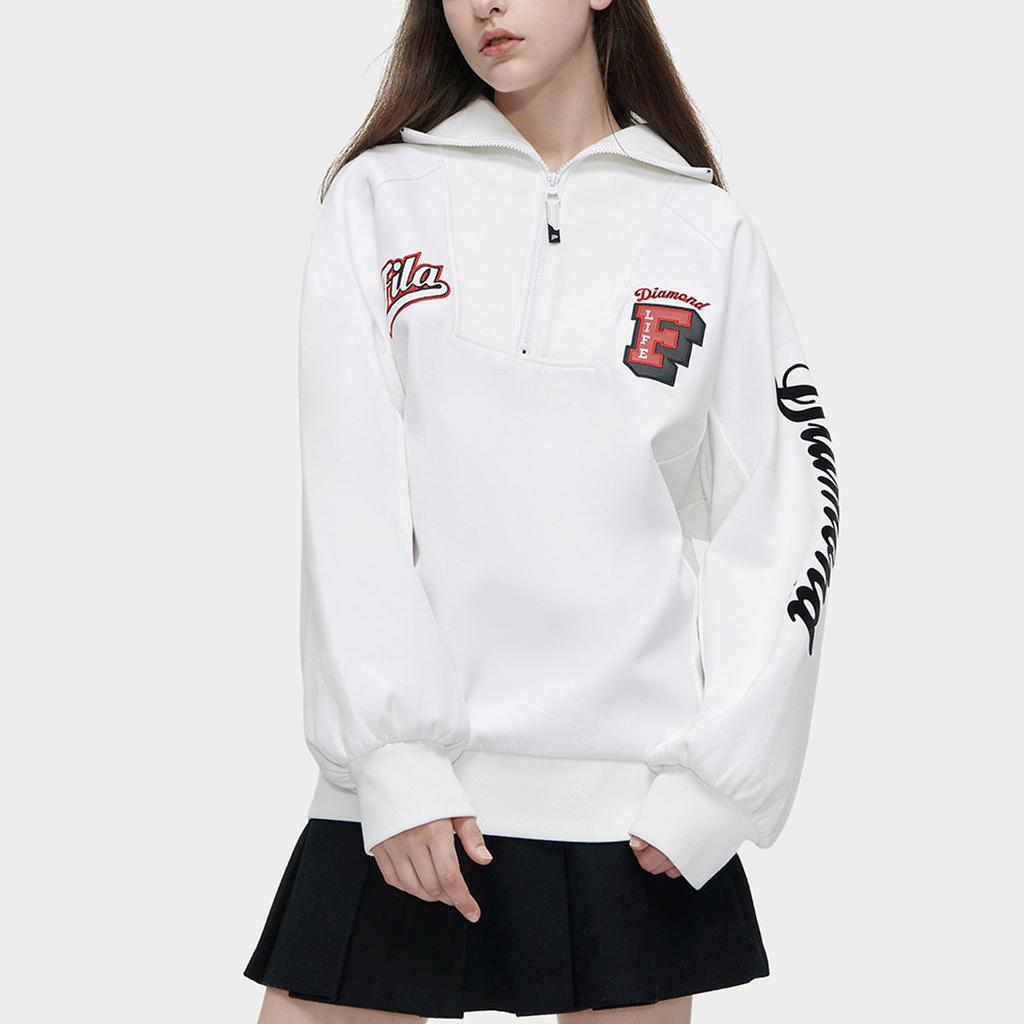Fila Fusion Модный бренд Мать Принт Стойка Воротник Спортивный Оверсайз Пуловер Толстовка Женская толстовка Стандартный-Белый T11W342207F-WT