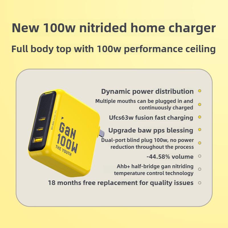 100 Вт GaN зарядное устройство с двойным интерфейсом Type-C, сверхбыстрая зарядная головка, набор кабелей для передачи данных, подходит для мобильных телефонов/ноутбуков