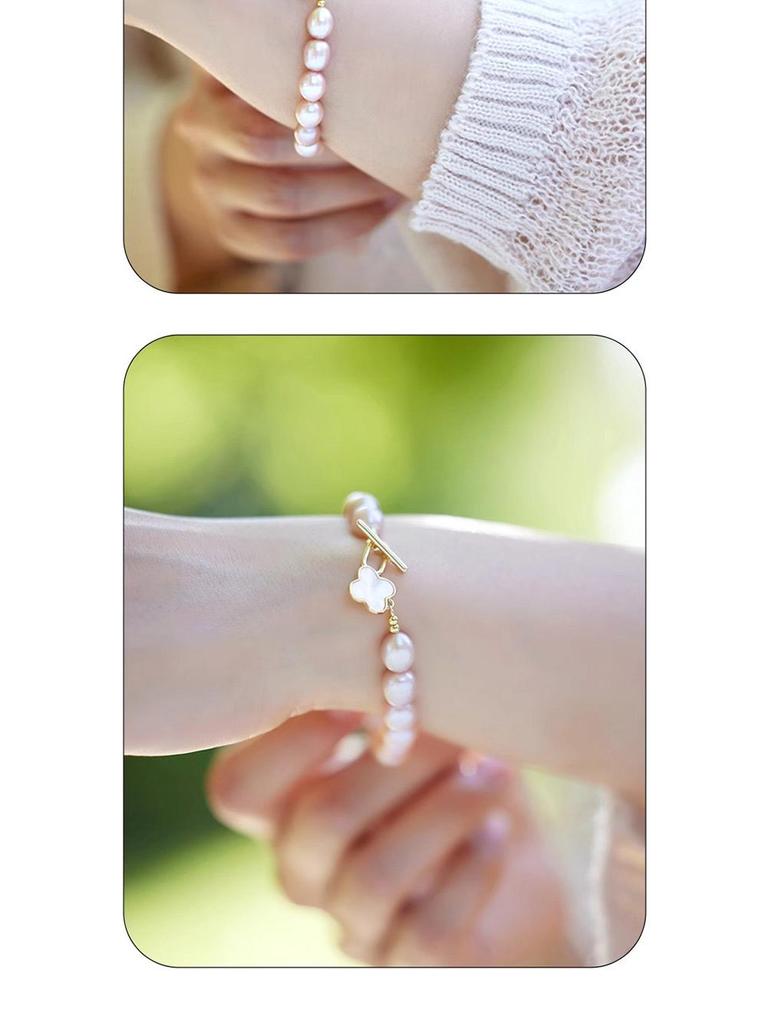 Модный браслет из натурального жемчуга 2025 года для женщин – Фиолетовый бисер на прочном эластичном шнуре