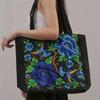 Flower Embroidery Canvas Tote Bag, Ethnic Style Shoulder Bag, Large Capacity Handbag For Women