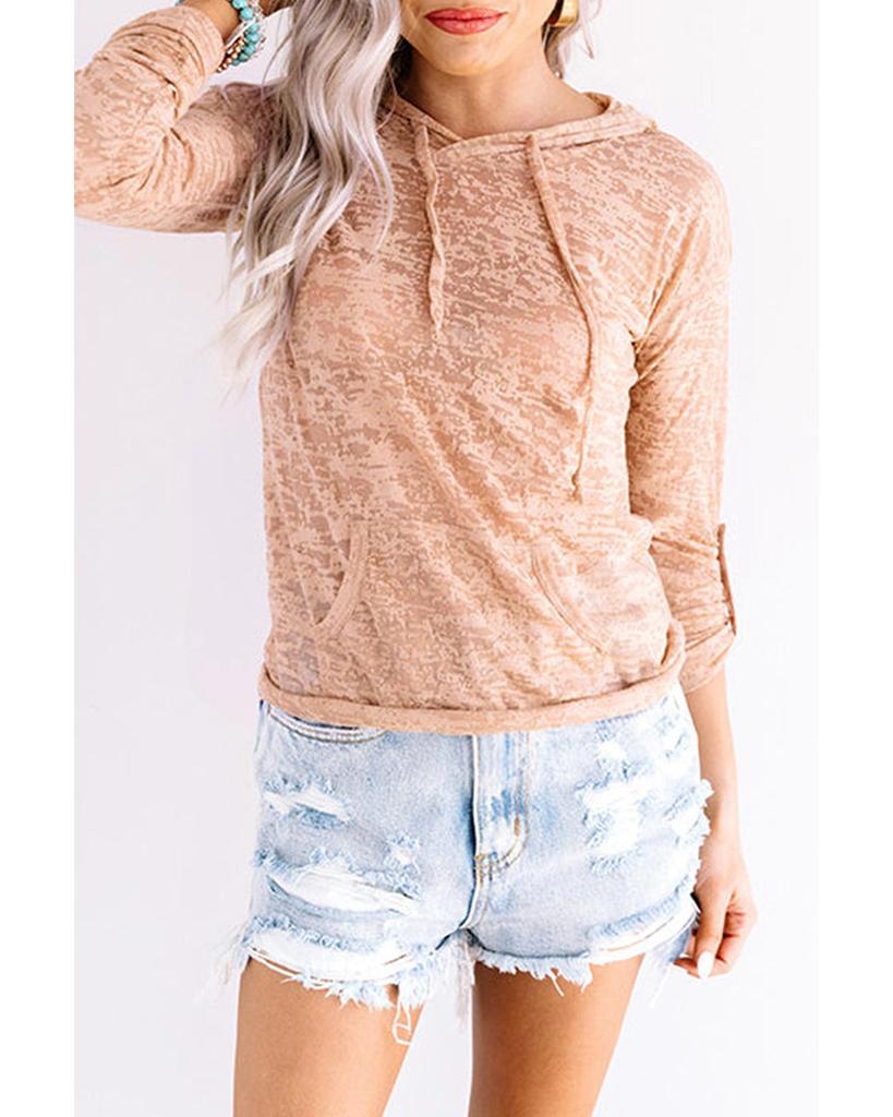 Azura Exchange Khaki Drawstring Hoodie with Kangaroo Pocket