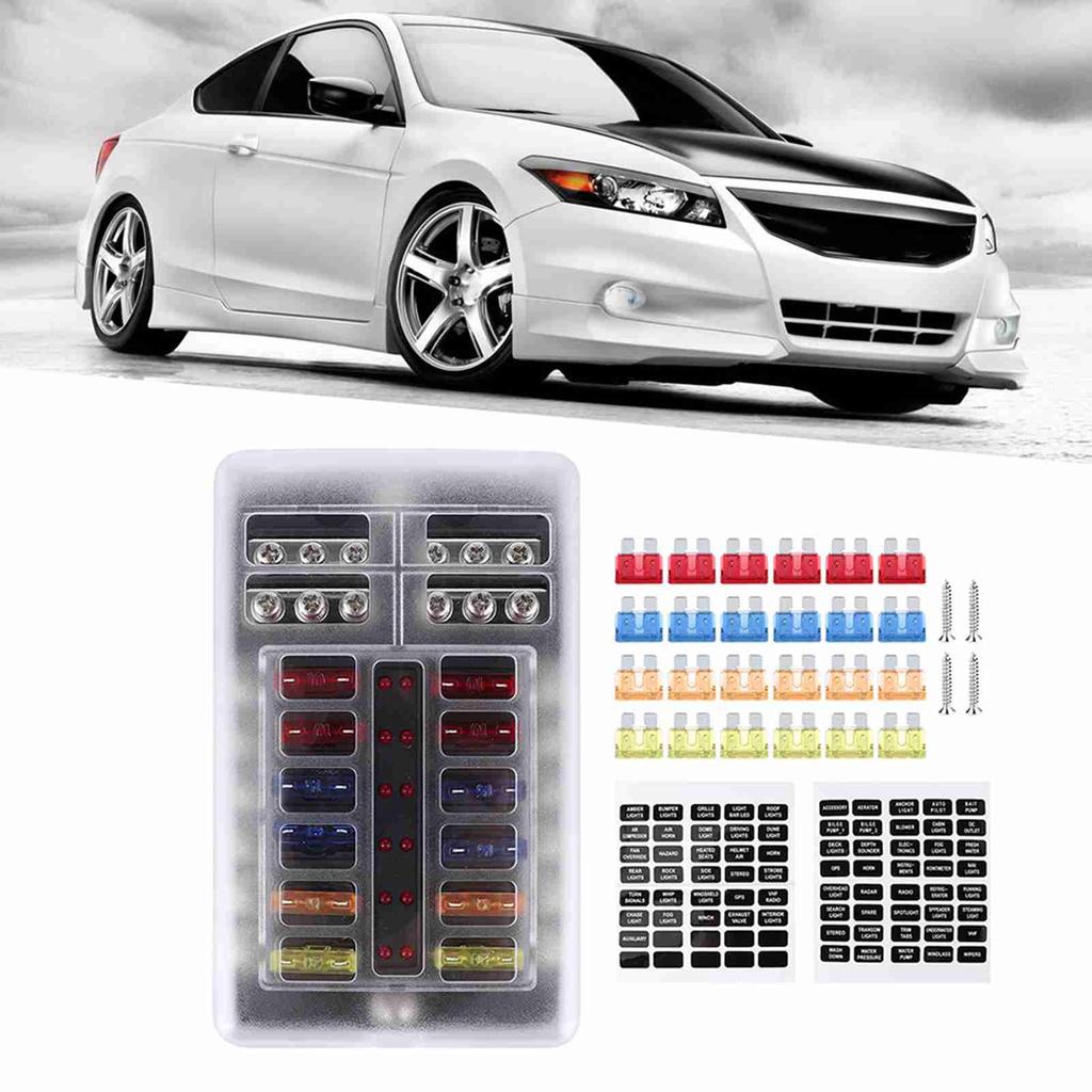 Fuse Box Holder 12 Way Blade W LED Light Waterproof Block Universal for Automotive Marine Yacht