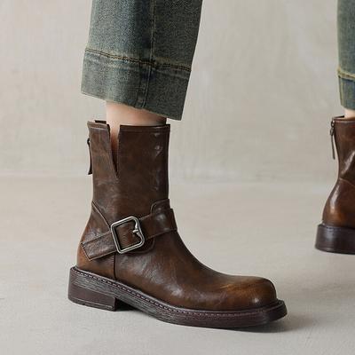 Мода НОВЫЕ Осенние Женские Ботинки Замшевые Туфли для Женщин Круглый Носок Массивный Каблук Обувь Молния Короткие Ботинки Повседневная Пряжка Вестерн Ботинки