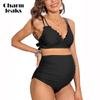 Maternity Swimsuit Women Two Piece High Waist Bikini Scallop Trim Bathing Suit Pregnancy Swimwear