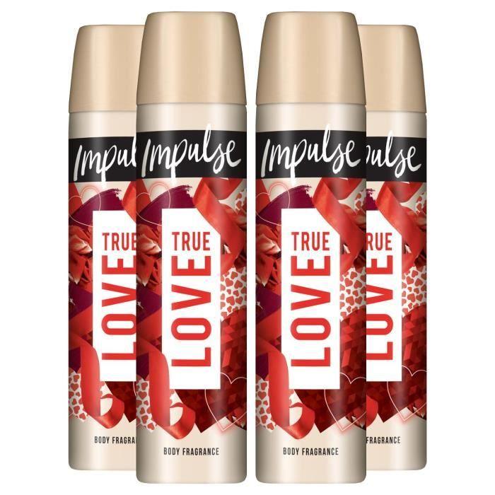 Déodorant en spray - IMPULSE - True Love - 75ml - Parfum rose et noix de coco - Lot de 4
