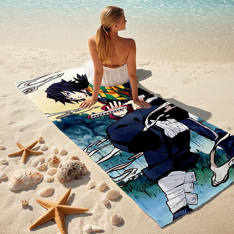1pc Tomioka Giyuu Beach Towel, Comfortable and Thick, and Swimming/Bath/Picnic/Camping Towel, Suitable for Seaside Beaches