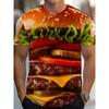 Large Men's French Fries Hamburger Pattern 3D Printed Men's Round Neck Short Sleeved T-shirt Summer Fashion T-shirt Casual Comfortable Versatile Top