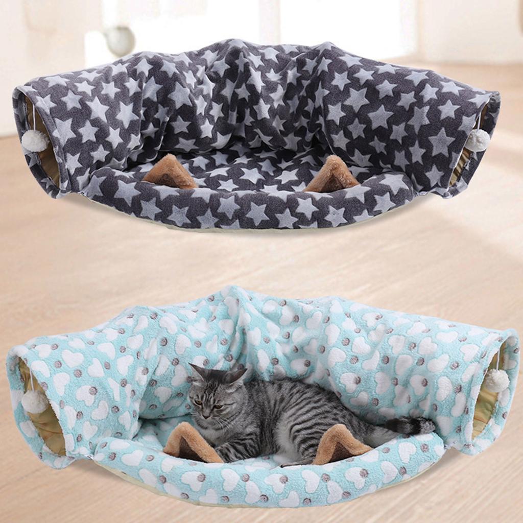 Cat Toy Tunnel Tube Tunnels Collapsible Kitten Play Tent +Bed Interactive Toy Maze- Cat House for Rabbits Small Animal