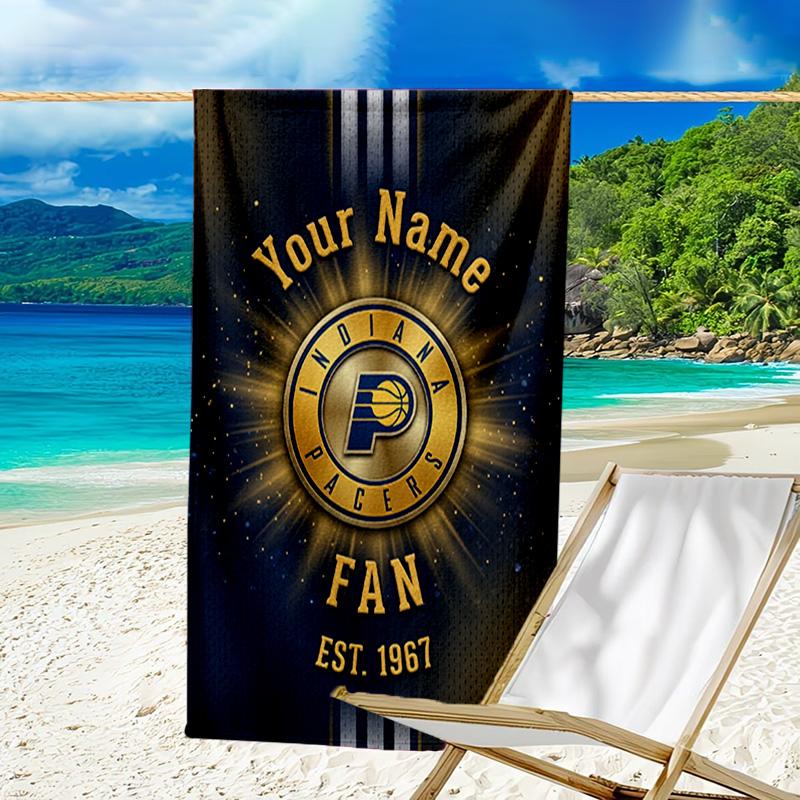 Custom Name Beach Towel Pacers Basketball Team Beach Towel, Soft Microfiber, Gift for Her/Him, Birthday, for Pool, Beach, Travel, Fan gifts