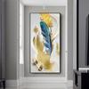 Abstract Feather Golden Yellow Deer Posters Prints Golden Feathers Canvas Painting Tree Wall Art for Living Room Home Decor