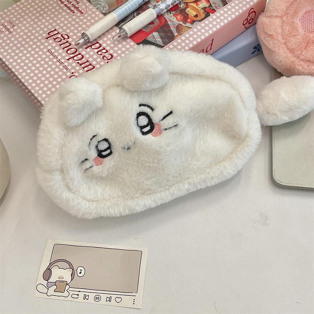 Пенал с изображением кролика и медведя, большая вместимость, сумка для канцелярских принадлежностей на молнии, симпатичный инструмент для хранения канцелярских принадлежностей