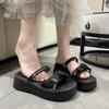 One-word cool slippers bow slippers women's summer wear 2025 new popular thick bottom two wear height-increasing skirt women