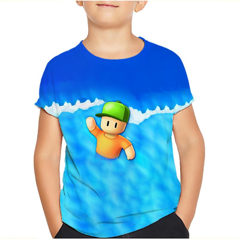 Футболки для детей Stumble Guys Stumble Game Cartoon 3D Print с коротким рукавом для мальчиков/девочек с круглым вырезом, модные футболки для мальчиков, футболки, топы, одежда