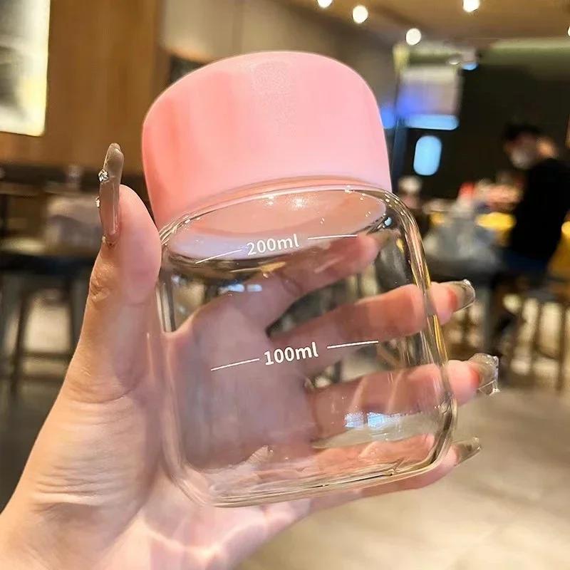 Маленькая бутылка для воды 300 мл, стеклянная, портативная, герметичная кружка, чашка для питья сока, молока, с мерной шкалой, подходит для улицы, кухни, школы