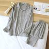 Cotton Color-spun Yarn Pajamas Couple Long Sleeve Pants Pajamas 2PCS Women's Home Clothes Sleepwear Nightwear