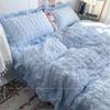 Quilt Cover INS Girl Blue Solid Color Seersucker Ruffles Lace Bedding Set Kawaii Soft Sheet Woman Duvet Cover Pillow Covers
