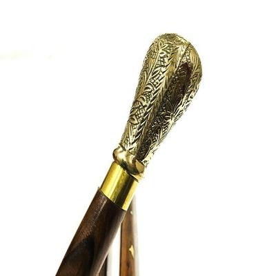 Винтажная дизайнерская латунная ручка с деревянной палкой Латунный посох Деревянный посох