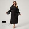 Yaoting Women's Lace Trim Long Sleeve Satin Chiffon Robe Plus Size Pajamas - European & American Style, CP3824