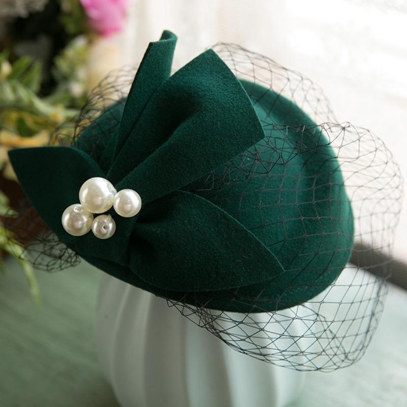 Pure Wool Felt Fascinator Wedding Hat Pillbox Hat for Women Cocktail Party Vintage Lady Winter Solid Beret Hat Hostesses Cap