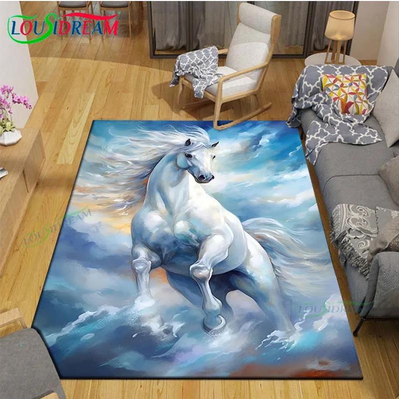 3D Fashion Exquisite Painting Horse Printed Carpet Living Room Anti-Skid Area Rug Kids Bedroom Mats Yoga Mat Large Carpet Decor