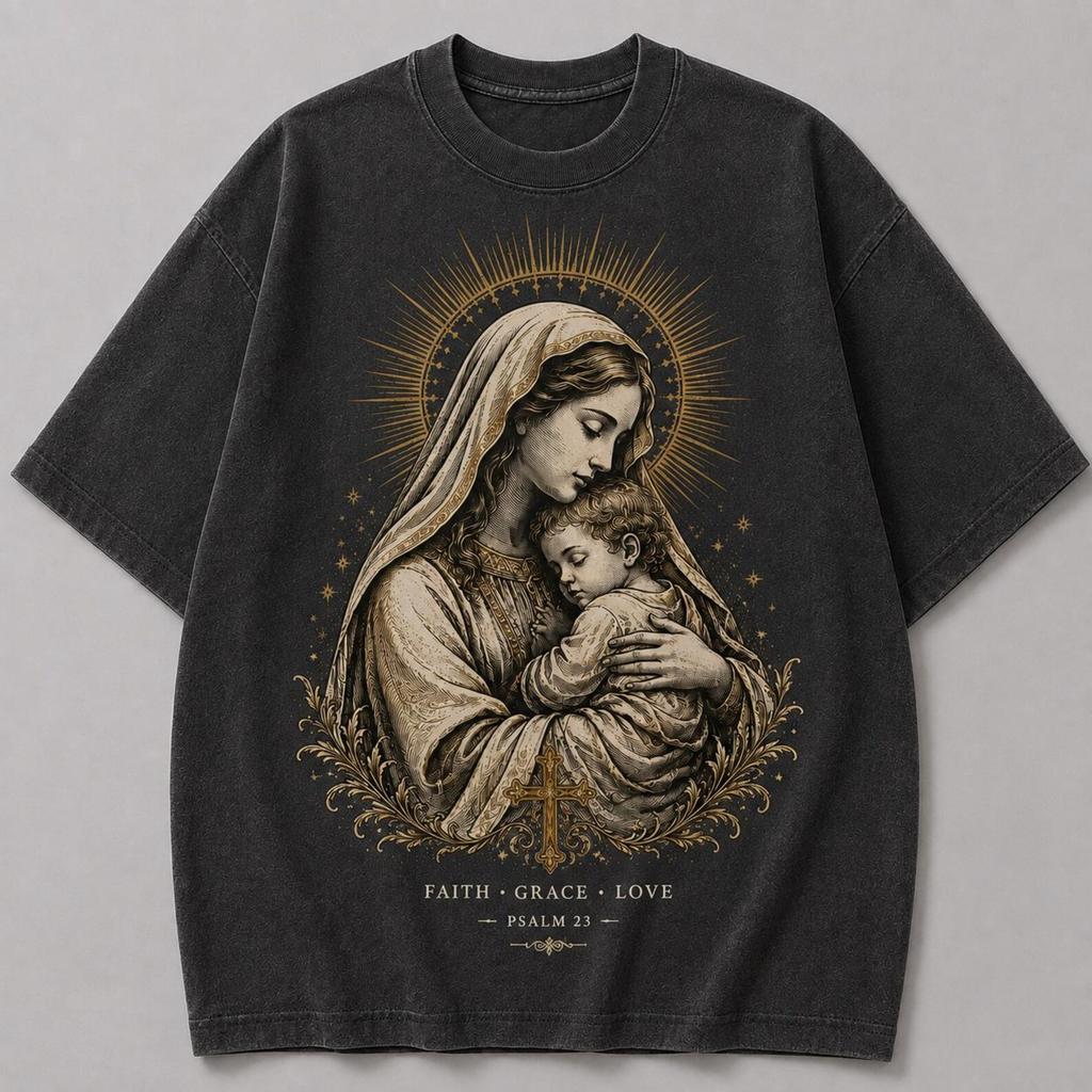 Vintage Madonna & Child Psalm 23 T-Shirt