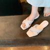 Grape Mother Same Holiday Style Woven Cross Belt Low Heel Cool Slippers Women's Minimalist Style Square Head Versatile Flat Bottom Slippers