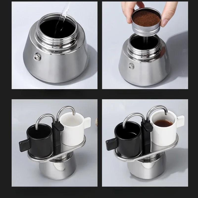 Кофеварка с двумя головками, кофеварка для мокко-эспрессо, кофейник с двумя трубками, кофемашина из нержавеющей стали для приготовления мокко, классические инструменты для итальянского кафе