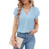 Светло-голубой топ с V-образным вырезом, короткими рукавами и декоративными рюшами на плечах