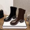 Платформа ботинки мартинс женские британский стиль 2024 новые осенне-зимние ботинки из мягкой кожи коричневые на диагональном толстом каблуке модные короткие ботинки