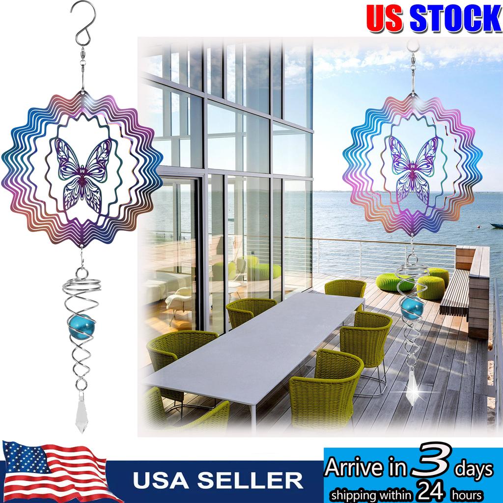 Hanging Wind Spinners for Garden Colorful Butterfly Wind Chimes 3D Metal Rotating Windchime For Indoor Outdoor Kinetic Yard Art