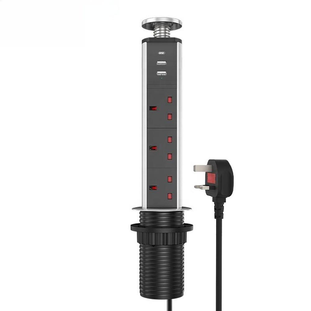 Smart Table Pop up Power Socket 3 Outlet USB TYPE-C Tabletop Plug Household Multi Functional Hidden Power Strip