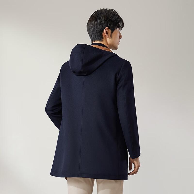 Qipai Men's Herringbone Wool Blend Detachable Hood Coat