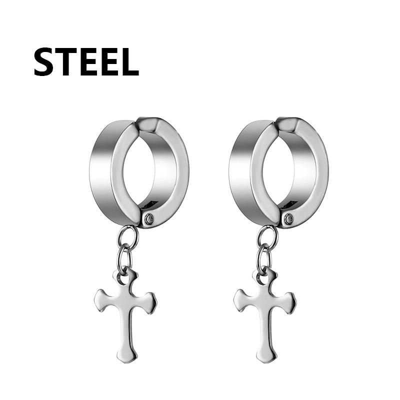 1 шт. Корейская мода Нержавеющая сталь Особой формы Крест Подвеска Серьги Женские серьги Панк Рок Пирсинг Серьги-кольца Циркон