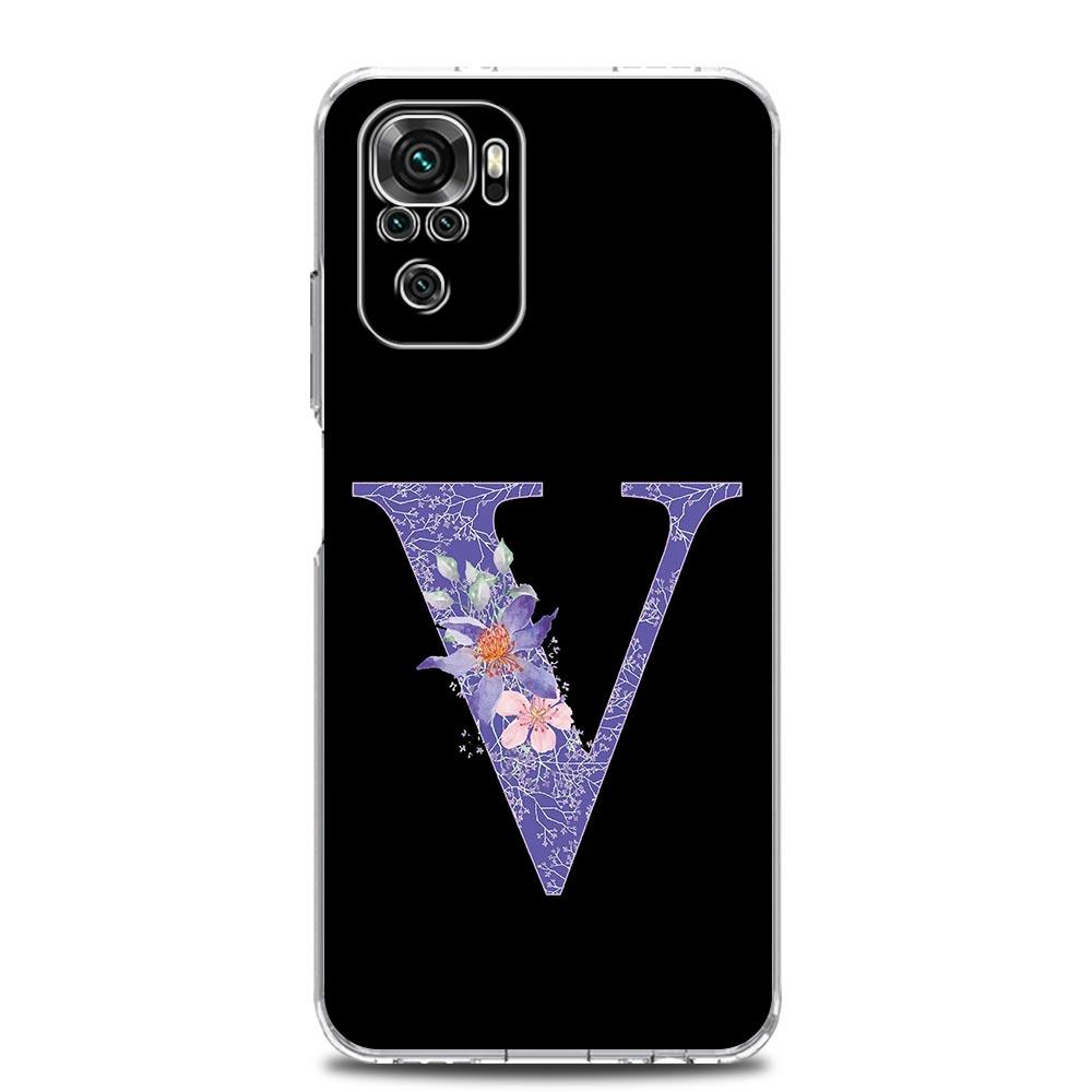 Case For Xiaomi Redmi Note 14 13 12 4G 9 8 10 11 Pro Plus 5G 14C 13C 12C 10C 9C 9A Cover Initial Letter Retro Purple Flower