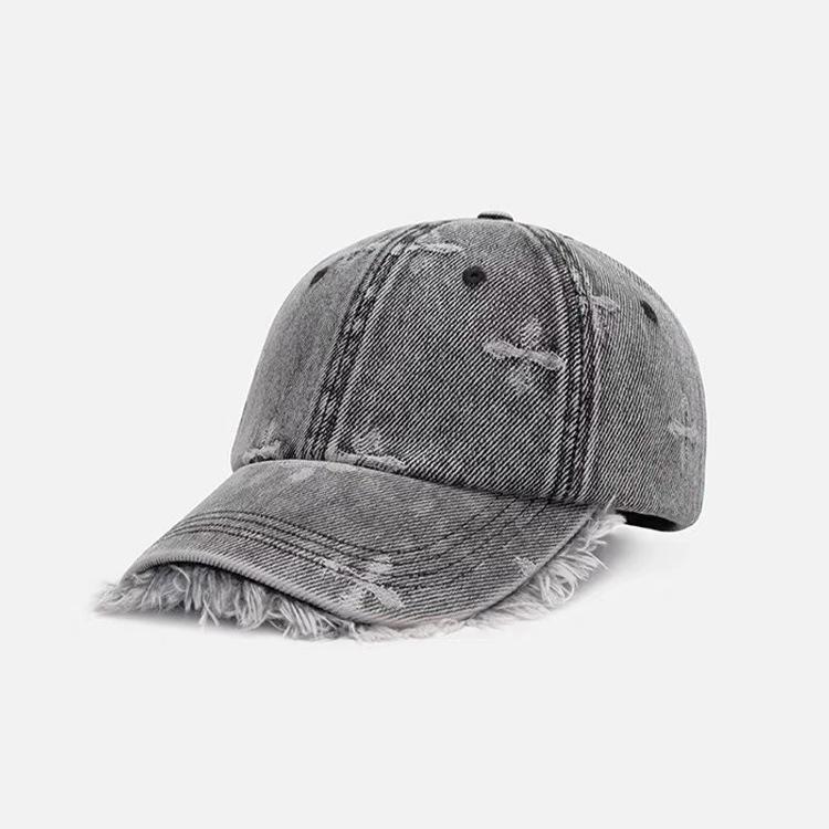 New SM denim baseball cap jacquard fringed casual soft top cap retro old men's and women's sun hats