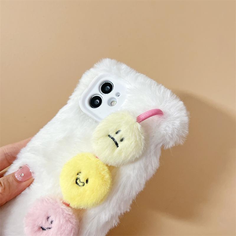 Чехол для телефона Apple 14 Promax Plush Autumn/Winter 12 со смайликом, ремешок на запястье, X Полный комплект, 13 Защита от падения, 11 Силикон.